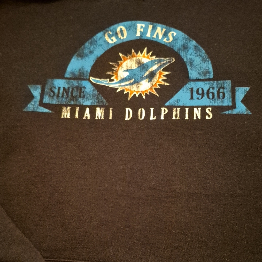 Vintage Distressed Logo NFL Team Apparel Black Hoodie Miami Dolphins Size XXL